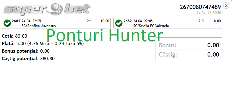 Bilet Hunter 24.04.2014 castigator - scor corect!