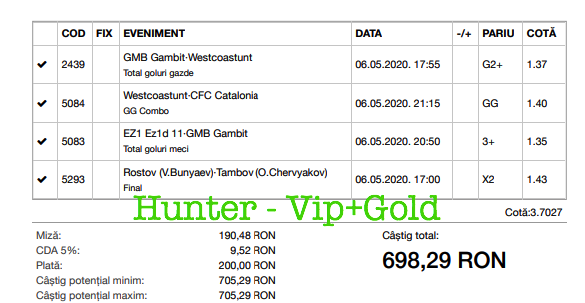 Bilet Vip+Gold cu castig 698 lei - 07.05.2020