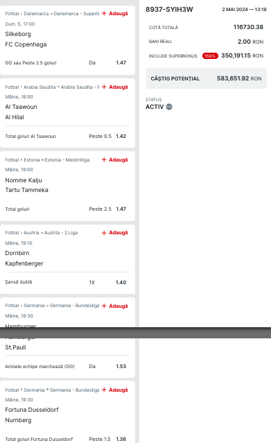 30 ponturi fotbal 03.05.2024 pentru biletul zilei